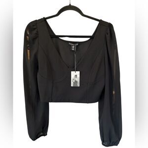 SINCERELY JULES Sheer Long Sleeve Cropped Blouse